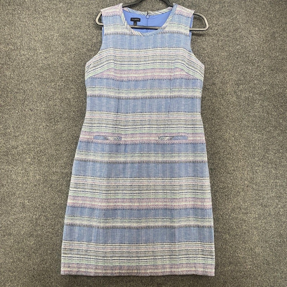 Talbots‎ Dress Womens 10 Blue Striped Tweed Sheath Ladies Classic Preppy Modest